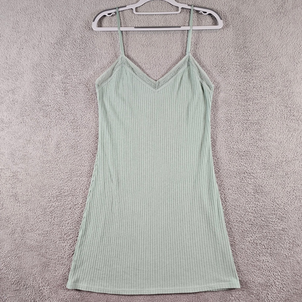 Victorias Secret Sage Green Pointelle Lace Trim Slip Dress Size Small